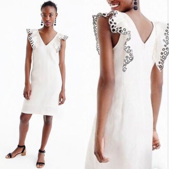 J. Crew Dresses & Skirts - J. Crew White Eyelet Flutter-Sleeve V-Neck Dress